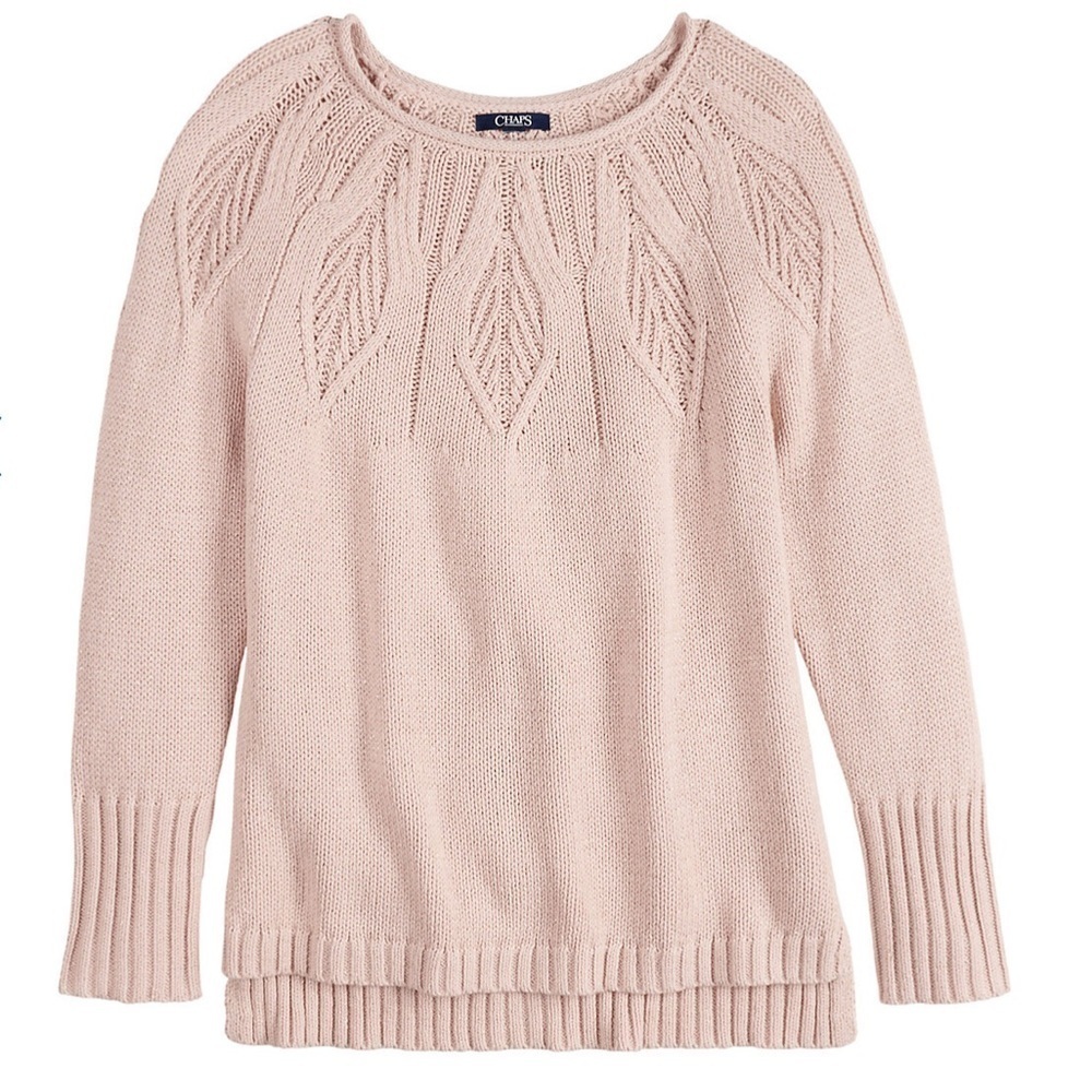 Chaps Pink Gold Leaf Stitch Boatneck Sweater - Picture 1 of 10